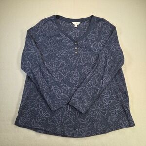 Terra & Sky Women's Thermal Henley Top Size 0X (14W) Blue Floral Print